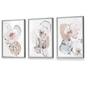 Set of 3 Abstract Blush Pink Botanical Wall Art Prints / 30x42cm (A3) / Light Grey Frame