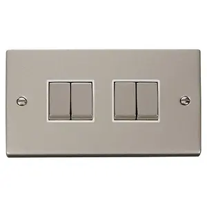 Pearl Nickel 10A 4 Gang 2 Way Ingot Light Switch - White Trim - SE Home