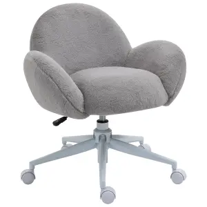 HOMCOM Fluffy Leisure Chair Office Chair with Backrest Armrest Wheels Grey