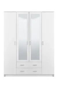 Kano White 4 Door 2 Drawer Mirrored Wardrobe