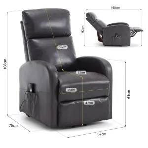 Rise & Recline Electric Recliner Armchair Faux Leather - Dom Dark Grey