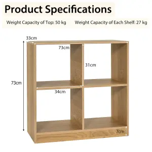 Costway 4-Cube Wooden Bookcase 2-tier Open Back Bookshelf Modern Display Shelf