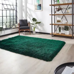 Jewel Green Shaggy Plain Modern Easy to Clean Rug for Living Room and Bedroom-60cm X 120cm