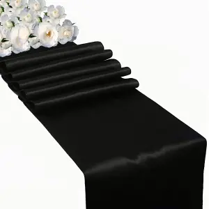 Neel Blue 11x 108 Inch Plain Satin Silk Table Runner, Black