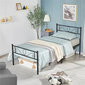 Metal Bed Frame with Headboard/Under-Bed Storage Black / Single (3')