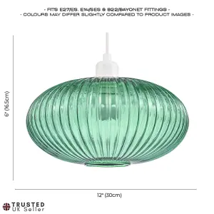 Modern Designer Emerald Forest Green Line Ribbed Glass Oval Pendant Lamp Shade