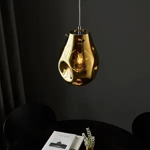 Luminosa Perugia Single Pendant Ceiling Lamp, Gold Metallic Glass, Chrome Plate