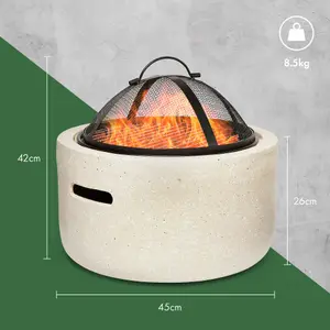 VonHaus Fire Pit, 2 in 1 Firepit with BBQ Cooking Grill for Outdoor, Garden, Patio, MgO Material, Use Wood or Charcoal to Fuel