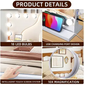 Matteo Hollywood Vanity Mirror Makeup Mirror 18 LED Dimmable Bulbs 3 Colour Bedroom Cosmetic Mirror Table and Wall MT008058-2