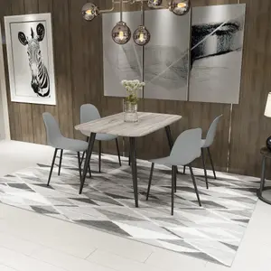 Core Products Aspen Grey Oak Effect 120cm Rectangular Dining Table with 4 Light Grey Plastic Curve Design Chairs