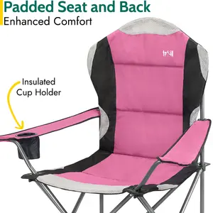 Folding Camping Chair Deluxe Padded High Back Portable Garden Fishing Trail - Pink