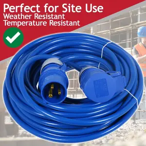 SPARES2GO 16A Extension Lead 14m 240V 1.5mm Extra Long Outdoor Construction Site Generator Power Cable (Blue)