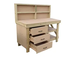 Wooden MDF top tool cabinet workbench with storage shelf (V.7) (H-90cm, D-70cm, L-210cm) with back panel and double shelf