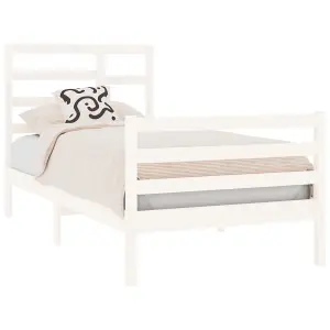 Berkfield Bed Frame White Solid Wood 90x190 cm 3FT Single