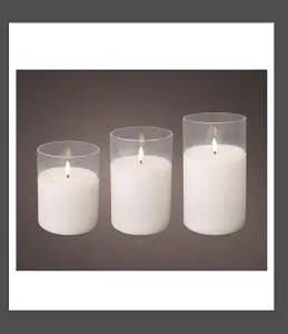 3 Glass LED Candles With Timer Warm White Candle Lights Realistic 10cm Wide