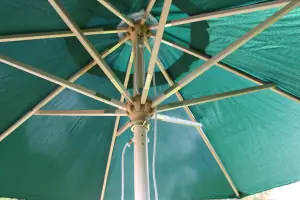 Large Hardwood Garden Parasol Umbrella - 3M Wide - (Dark Green)