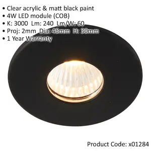 Mini Recessed Downlight Fixture - 4W Warm White COB LED Driver - Matt Black