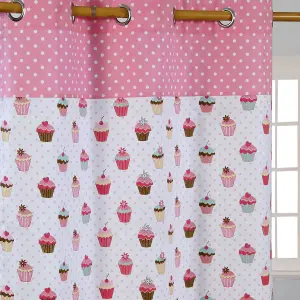 Homescapes Cupcakes Ready Made Eyelet Curtain Pair, 137 x 182 cm Drop