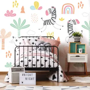 Origin Murals Children's Dancing Zebras White Matt Smooth Paste the Wall 350cm wide x 280cm high