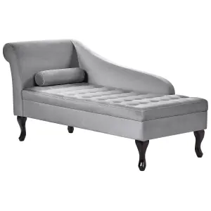 Left Hand Velvet Chaise Lounge with Storage Light Grey PESSAC