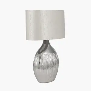 Silver Ribbed Ceramic Table Lamp For Living Room