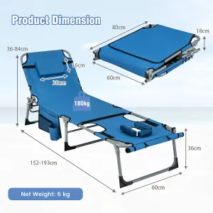 Costway Outdoor Folding Chaise Lounger Patio Lounge Chair Portable Beach Recliner 5-position Adjustable