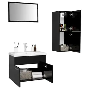 Berkfield Bathroom Furniture Set Black Engineered Wood