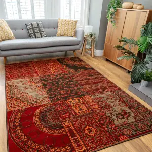 Red Brown Traditional Patchwork Living Room Rug 160x230cm