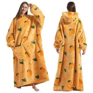 Yellow Adult-Long Size Oversized Wearable Hoodie Blanket