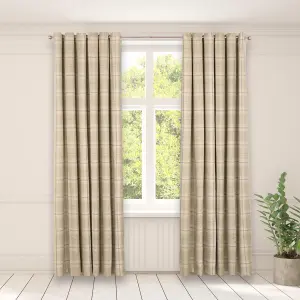 Woven Check Print Pair of Curtains, Sage - 90 x 90