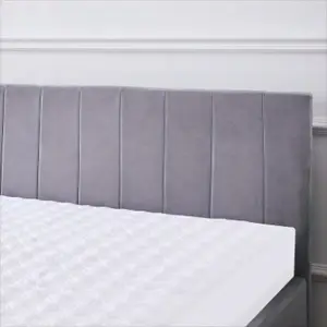 Ottoman Storage Bed grey small double 4ft 6 line pattern fabric velvet and 1 Mattress bedroom furniture