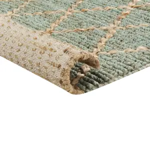 Jute Runner Rug 80 x 300 cm Green and Beige TELLIKAYA