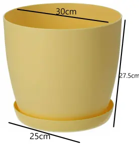 Plant Pots Flower Planter 6 Colours 8 sizes Matt Plastic Pot + Saucer Tray Deco Yellow 30cm