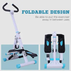 HOMCOM Foldable Stepper Adjustable Step Machine w/ Handlebar LCD Display, White