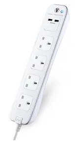 Masterplug Surge White 4 socket Extension lead with USB, 1m