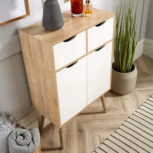 Kennedy 56cm Wide 2 Drawer Compact Sideboard Storage Unit Oak