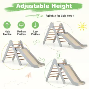 Costway 2-in-1 Triangle Climbing Set Wooden Indoor Outdoor Climbing Toy for Kids 3+