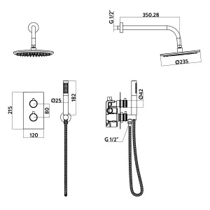 UK Home Living Avalon Core Chrome Round Handle Shower arm Drench head Handset & mounting bracket