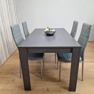 Dining Table and 4 Chairs  Black Dark Grey 4 Grey Velvet Chairs Wood Dining Set Furniture