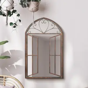 MirrorOutlet The Kirkby Rustic Metal Arched Shaped Decorative Window Effect Wall Mirror 92CM X 61CM