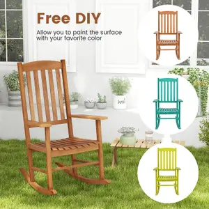 Costway Garden Rocking Chair Eucalyptus Wood Chair Patio Slatted Rocker