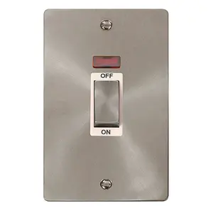 Flat Plate Satin / Brushed Chrome 2 Gang Ingot Size 45A Switch With Neon - White Trim - SE Home