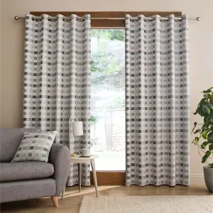 Catherine Lansfield Wilson Check Blackout Thermal 46x54 Inch Eyelet Curtains Two Panels Green