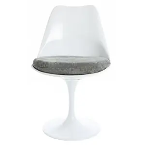 Tulip Set - Marble Large Circular Table and Six Chairs with Luxurious Cushion Grey