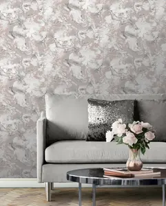 Muriva Rose Gold Marble Metallic effect Embossed Wallpaper