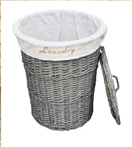 Wicker Round Laundry Basket With Lining Grey Laundry Basket Medium 50x37cm