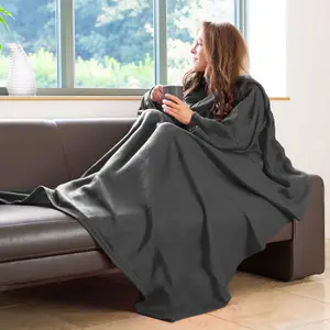 Snug Rug Cosy Sleeved Blanket With Sleeves and a Handy Pouch Pocket - Slate Grey