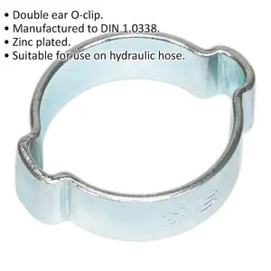 25 PACK Zinc Plated Double Ear O-Clip - 20mm to 23mm Diameter - Hose Pipe Fixing