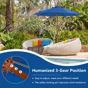 Costway 2.8M Pulley Lift Round Patio Umbrella Outdoor Garden Market Parasol Blue