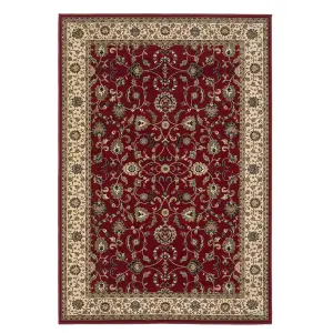 Persian Easy to Clean Bordered Floral Red Traditional Rug for Dining Room-80cm X 140cm